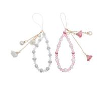 Vaguelly 2pcs Crystal Phone Charm String with Plaster Flower Pendant Wrist Strap for Cell Phone Skinfriendly Wear and Enhanced Security Unique Creative Design for Daily Walks and Shopping