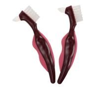 Vaguelly 2pcs Double-Sided Denture Toothbrush with Hard Bristles, Compact Portable Brush for False Teeth Cleaning and Gum Care, Daily Denture Stain Removal Kit