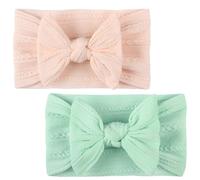 Vaguelly 2Pcs Headband Set Nylon Bowknot Textured Jacquard Wide Hairband for, Soft Pink and Mint Green Hair Accessory Headdress
