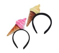 Vaguelly 2PCS Ice Cream Plush Headbands Soft Hair Accessories for Halloween Party Cosplay Spa Facial Use Secure Fit Cute Pink Yellow Sweet Cone Design for Women