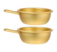 Vaguelly 2pcs Korean Yellow Aluminium Rice Wine Bowl with Handle for Soup | Two Bowls Included, Minimalist Modern Style, Easy Serving for Stew and Camping Use