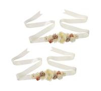 Vaguelly 2pcs Maternity Sash Floral Embellishments Belly Band for Shower Gender Reveal Party and Pregnancy Photo Props Comfortable Fit for Expectant Moms Beige