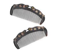 Vaguelly 2pcs Natural Ox Horn Comb for Hair Fine Tooth Scalp Massage Tool Lightweight Elegant Patterned Handmade Hair Styling and Barber Comb for Daily Use