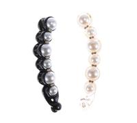 Vaguelly 2pcs Pearl Decor Banana Hair Clips Claw Clasp for Women Vertical Ponytail Holder in Stylish Hair Accessories for Work Party Beach