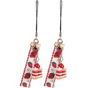Vaguelly 2pcs Unique Phone Chain with Strawberry Bell Key Charm, Compact Resin and Alloy Mobile Phone Hanging Chain Accessory for DIY Decor and Anti-lost Protection Random Color