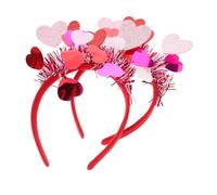 Vaguelly 2Pcs Valentine’s Day Heart Sequin Headbands with 4 Sparkly Hearts, Red Romantic Hair Accessories for Women, Party and Celebration Hairbands