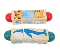 Vaguelly 2pcs Wooden Animal Rotating Puzzle for Montessori Educational Spin Blocks with Colorful Land Ocean Creatures Safe Smooth Edges Cognitive Development Sensory Learning Game for Boy