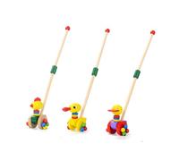 Vaguelly 2pcs Wooden Walker Trolley with Detachable Design Cartoon Duck Chicken Push Along for Early Childhood Learning Bright Colors Enhance Color Recognition and Motor Skills Development