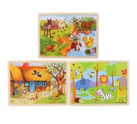 Vaguelly 3 Sets Wooden Educational Jigsaw Puzzles for Boys Colorful Animal Puzzle Featuring Zoo Farm and Tree House Themes Safe Smooth Wood Brain-boosting Learning