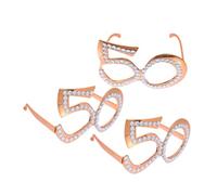 Vaguelly 3pcs Birthday Glasses 50th: Crystal Number Eyeglasses Frame Party Favor Wedding Funny Costume Sunglasses Novelty Eyewear Celebration Decoration Golden