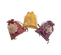 Vaguelly 3pcs Handwoven Tibetan Brocade Jewelry Organizer Pouches Multipurpose Travel Bags with Drawstring for Wedding Party Accessories Unique Cultural Design Purple