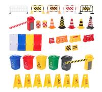 Vaguelly 40pcs Traffic Road Signs Playset - Plastic Street Signs Mini Traffic Cones Garbage Can Kids Educational Interactive Learning Toy For Boys Girls
