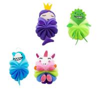 Vaguelly 4pcs Cartoon Bath Shower Balls with Hanging Rope Gentle Body Scrubbing Foaming Shower Flowers for Adorable Animal Shapes Exfoliating Bath Tools