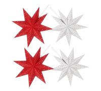 Vaguelly 4pcs Christmas Star Paper Lanterns Hanging Lampshades Foldable Red White Paper Lanterns for Festive Tree Ornaments Party Decoration