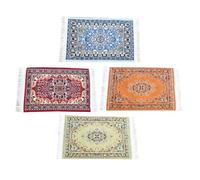 Vaguelly 4pcs Mini House Carpet Woven Dollhouse Rugs Beige and Red Miniature Accessories for Layouts and Decorative Touches