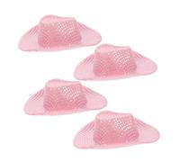 Vaguelly 4pcs Mini Pink Sequin Cowboy Hats Glitter Western Cowgirl Caps for Adults and Pets Disco Party Cosplay Halloween Pretend Play Dollhouse Decoration