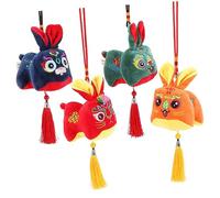 Vaguelly 4pcs Plush Bunny Doll Adorable Rabbit Mascot for Year Celebration Cute Zodiac Bunny Ornament Desktop Rabbit Doll for and Home Decor Red Blue Green Orange