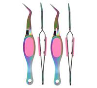 Vaguelly 4pcs Precision Stainless Steel Tweezers with Soft Grip Handles Curved Bent Tips Reverse Locking Angled Tweezers for Electronics Jewelry Making Watch Repair and Laboratory Work