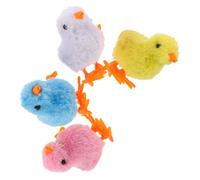 Vaguelly 4pcs Wind Up Chick for Easter Party Childsafe Plush Hopping in Yellow White Blue Pink Realistic Fuzzy Hen Assembly for Interactive Play and Decoration