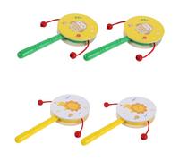Vaguelly 4pcs Wooden Monkey Drum Set for Handheld Percussion Instrument with Lion and Owl Cartoon Animal Designs Soothing Sound Educational Musical Instruments for Early Learning