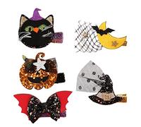 Vaguelly 5pcs Halloween Hair Clips for Lightweight Barrettes Cute Pumpkin Bow Cat Moon Bat Design Durable Hair Accessories for Trick Treat Party