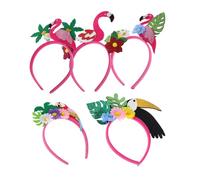 Vaguelly 5pcs Tropical Flamingo Hairbands with Hawaiian Coconut Tree Palm Leaves and Flowers Lightweight Comfortable Headbands for Beach Luau Parties and Outdoor Celebrations