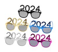 Vaguelly 5Pcs Year Party Photo Props Fancy Eyeglasses with Rhinestone Electroplated Frames in Black Gold Silver Blue and Rose Red for Fun Celebration