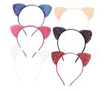 Vaguelly 6 pcs Cute Glitter Cat Ears Headband for Lightweight Sequin Fabric Hairband in Red Orange Black White Blue Watermelon Comfortable Decorative Accessory for Parties Cosplay and Daily