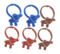 Vaguelly 6pcs Cute Adjustable Bear Rings Plush Cartoon Animal Jewelry for Women Flocked Comfortable Fit Sweet Fashion Accessories Blue Brown Burgundy