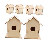 Vaguelly 6pcs DIY Wooden Bird House Kit for Unfinished Birdhouses for Painting Graffiti Outdoor Hanging Bird Nesting Box for Nature Connection