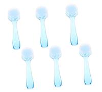 Vaguelly 6pcs Fingernail Cleaning Brushes with Round Head and Cover Durable Nail Dust Removal Tools for Manicure and Pedicure Use Safe Soft Bristles for Home and Salon Blue