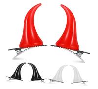 Vaguelly 6pcs Halloween Demon Hair Clips Lightweight Resin Decorative Barrettes with Strong Alligator Grip for Party Hairstyles Cute Black White Red Horn Accessories