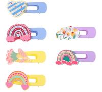 Vaguelly 6pcs Kawaii Hair Clips for Girl Decorative Sectioning Hair Clips Flower and Rainbow Design Snap Styling for Wedding Prom Party