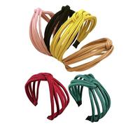 Vaguelly 6pcs Knit Knot Headbands Set Stylish Wide Hairbands for Women Cross Knot Design Yellow Black Khaki Dark Green Pink for Parties Weddings and Daily Wear