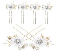 Vaguelly 6pcs Pearl Flower U-shaped Hair Fork Rhinestone Wedding Hairpin for Women Bridesmaid Bridal Hair Accessories
