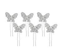 Vaguelly 6pcs Pearl Hair Pin Butterfly Hair Accessories Rhinestone Alloy Plastic Silver Firm Fixation for Women Wedding Birthday Parties