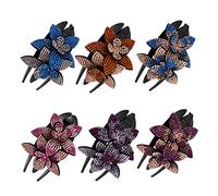 Vaguelly 6pcs Rhinestone Floral Three-tooth Duckbill Hair Clips Flower Accessories for Women and Girls for Weddings Dances Daily Use
