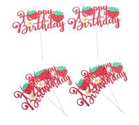 Vaguelly 6pcs Strawberry Cake Topper Glitter Birthday Picks for Cake Decoration Reusable Summer Party Decor Girl First Birthday Fruit Theme Celebration