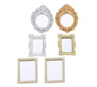 Vaguelly 6pcs Vintage Miniature Dollhouse Mirrors Lightweight Retro Frame Decor for Bedroom Bathroom Sturdy Classical Dollhouse Furniture Accessories