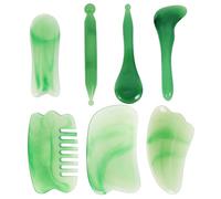 Vaguelly 7-Piece Gua Sha Massage Tool Set Jade Green Facial Massage Tools for Relaxation Leg Massager Portable Scraping Combs for Spa and Home Use
