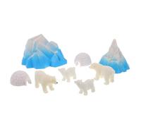 Vaguelly 8Pcs Mini Resin Polar Bear Figurines and Igloo Snow House Set, Realistic Arctic Diorama Models with Large and Small Bears, Christmas Village Decoration for Party and School