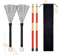 Vaguelly Bamboo Drumsticks Steel Wire Brushes Jazz Acoustic Percussion Accessories Storage Bag Lightweight Design for Musicians
