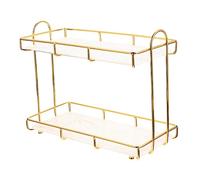 Vaguelly Bathroom Organizer 2-layer Corner Shelf Small Size White with Gold Frame Double-tier Storage Rack for Countertop Toiletries, Bathroom and Vanity Storage Holder