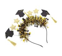 Vaguelly Black Gold Star Tiara Graduation Hat Headband for Boys and Girls Mini Graduation Hat Tinsel Headpiece