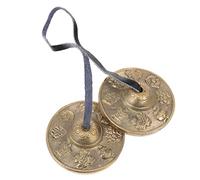 Vaguelly Brass Yoga Cymbal Bell with Eight Treasures Pattern and Storage Bag - Handcrafted Meditation Chime Percussion Instrument for Yoga, Spiritual Practice, and Mindfulness Sessions