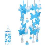 Vaguelly Butterfly Crib Mobile Felt Balls Pendant Hanging Ornament for Nursery Decor Cotton Material Blue Accent for Bedroom Wall Bed Curtain Decorations