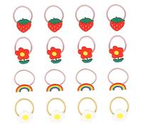 Vaguelly Cartoon Hair Rings and Practical Hair Ropes 8 Pairs for Babies Rainbow Strawberry Fried Egg and Small Red Flower Designs