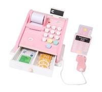 Vaguelly Cash Register Toy Calculator 1 Set Simulation Supermarket Cash Register for Kids Early Education Wooden Play House Toy Pink Birthday Gift