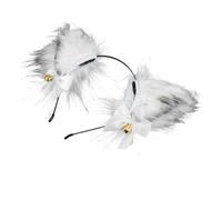 Vaguelly Cosplay Plush Fox Ears Headband with Bell Soft White Party Hair Accessory for Women Comfortable Costume Headdress for Carnival and Photo Props
