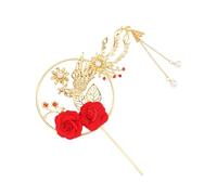 Vaguelly Crystal Crown Cake Topper Romantic Phoenix Fan, Elegant Non-edible Wedding and Birthday Baking Decoration for Engagement Party Supplies Random Style